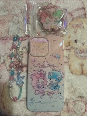 🆕 Sanrio Little Twin Stars 16 Promax Phone Case with pop socket and wrist chain